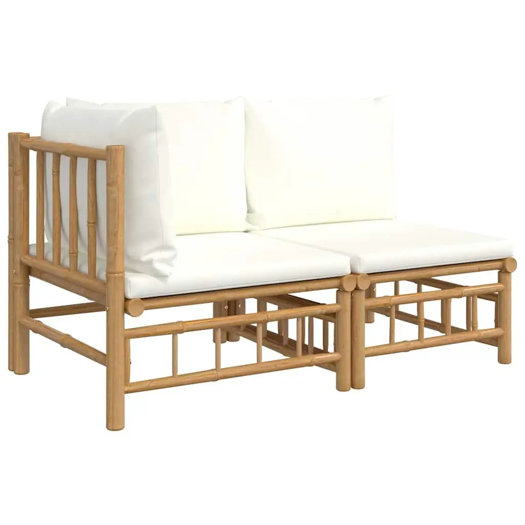 2 Piece Garden Lounge Set Bamboo Outdoor Sofa Cream White Cushions Patio Seat