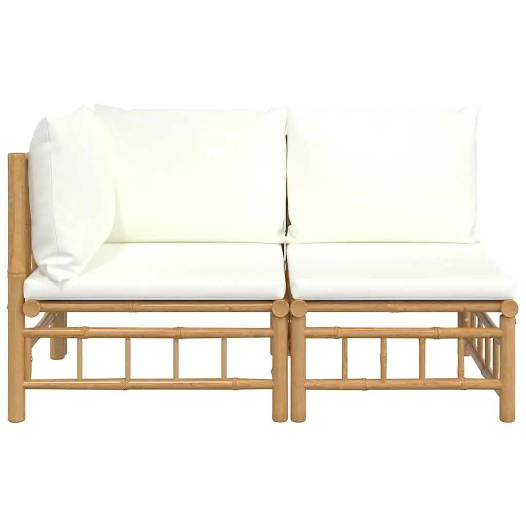 2 Piece Garden Lounge Set Bamboo Outdoor Sofa Cream White Cushions Patio Seat
