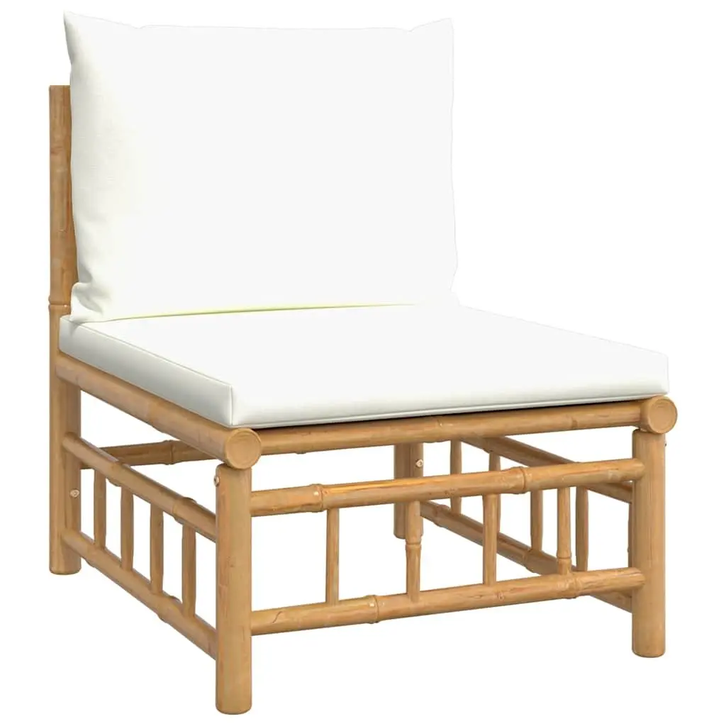 2 Piece Garden Lounge Set Bamboo Outdoor Sofa Cream White Cushions Patio Seat