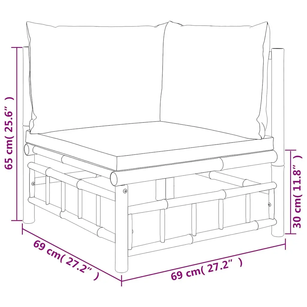 2 Piece Garden Lounge Set Bamboo Outdoor Sofa Cream White Cushions Patio Seat