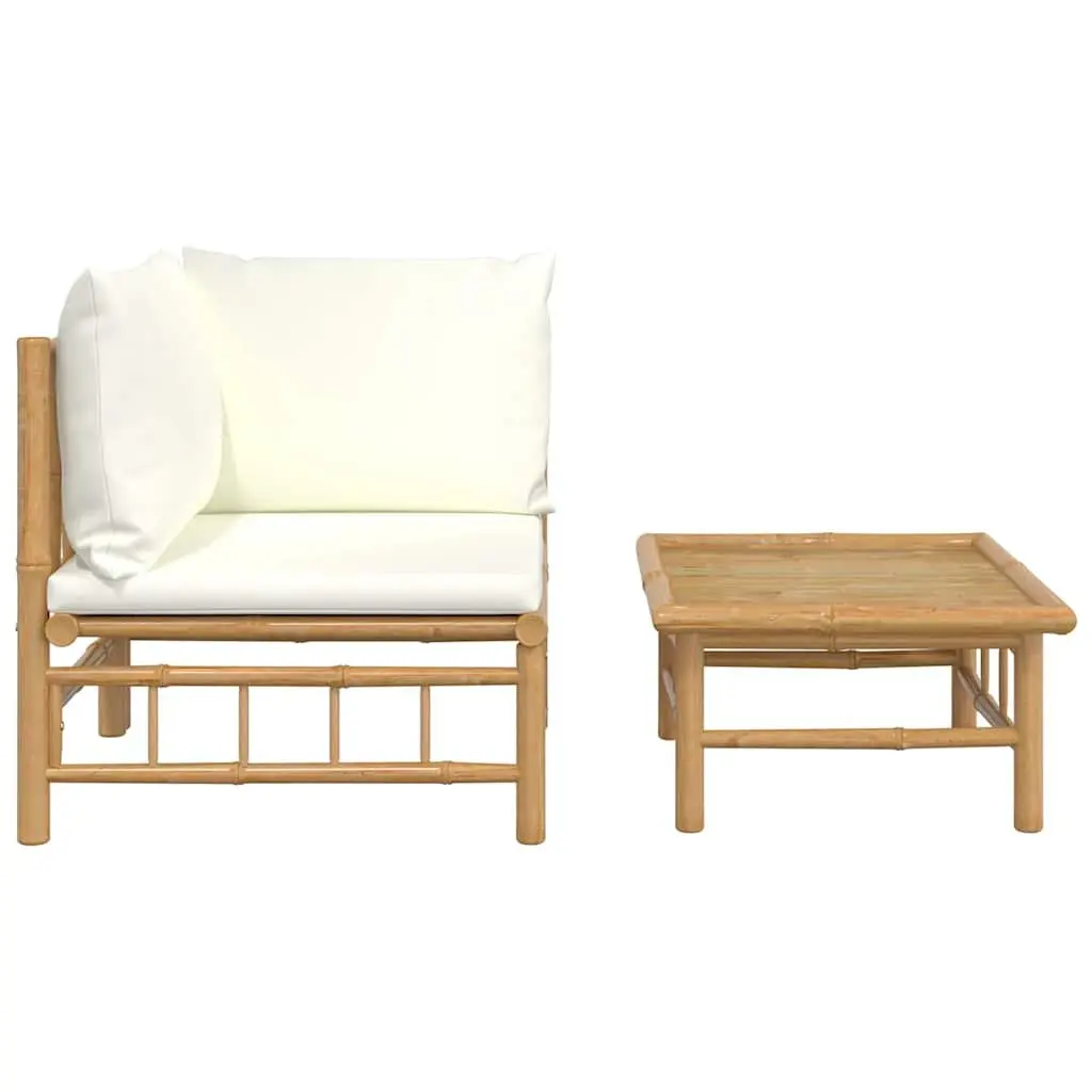 Outdoor Sectional Sofa Set 2 Piece Bamboo Lounge with Cushions Garden Furniture