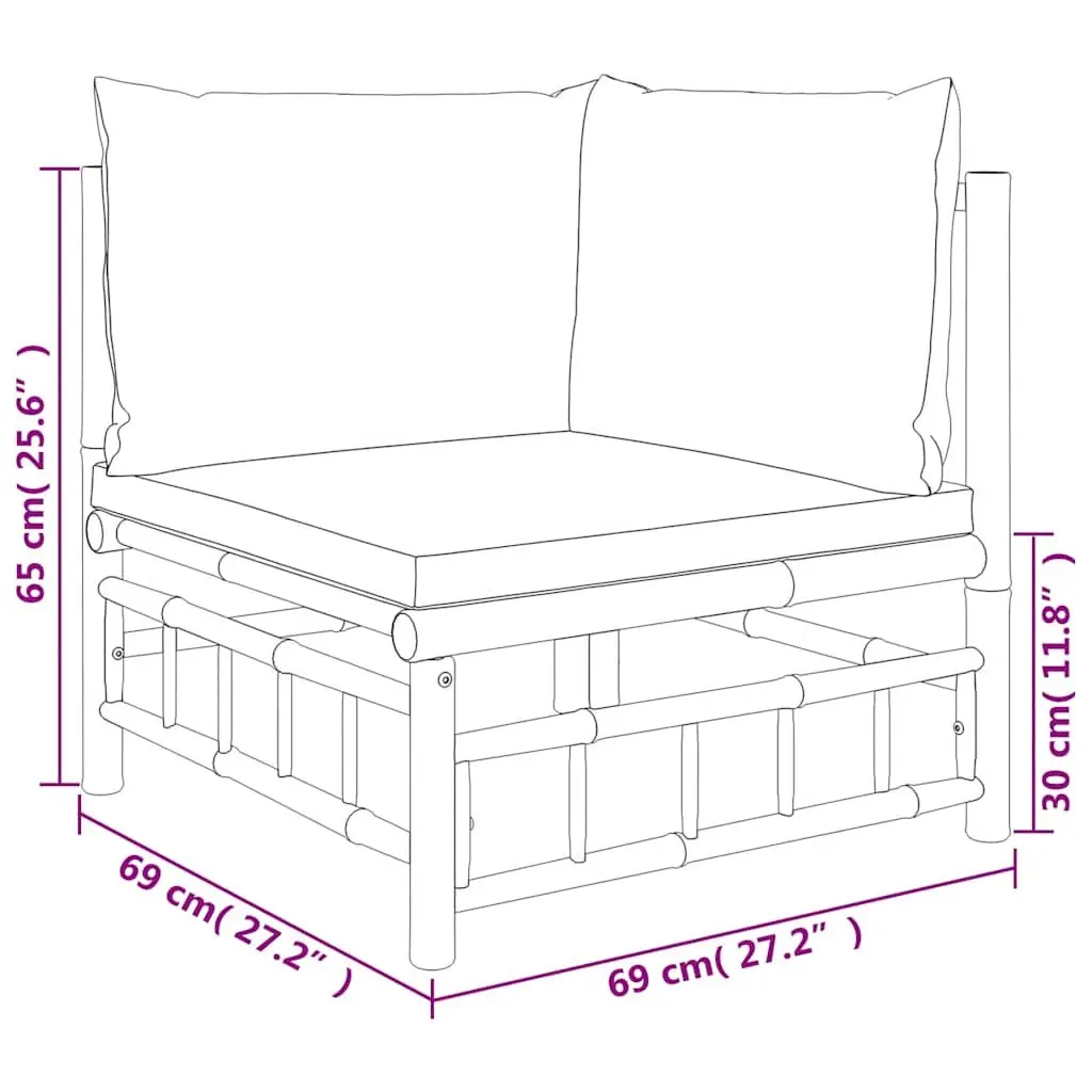 Outdoor Sectional Sofa Set 2 Piece Bamboo Lounge with Cushions Garden Furniture