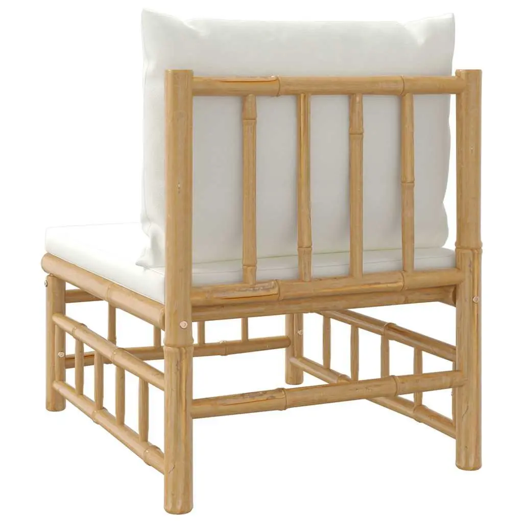 Garden Middle Sofa with Cream White Cushions Bamboo Outdoor Sectional Seating