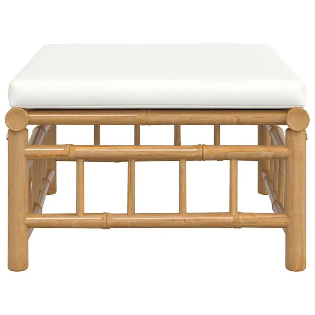 Outdoor Garden Footstool Ottoman Bamboo Frame White Cushion Seat Patio Furniture