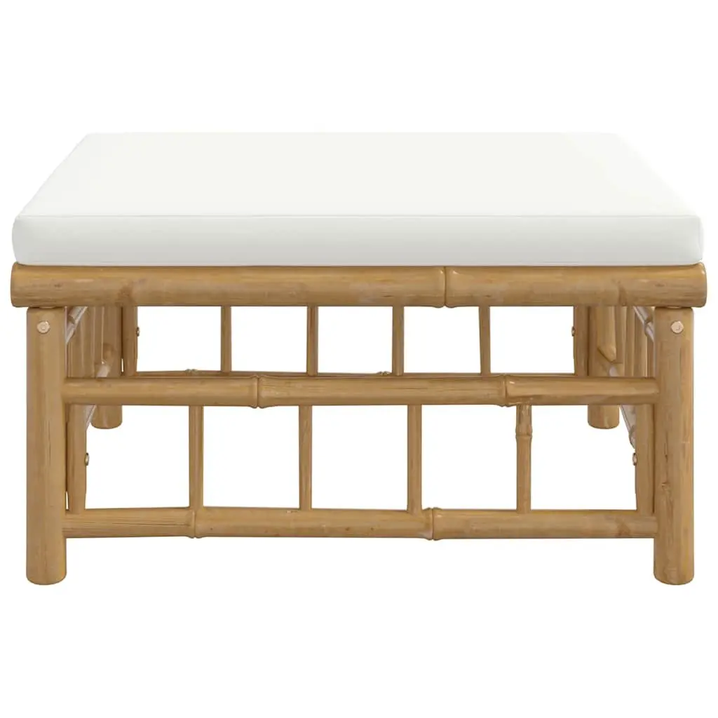 Outdoor Garden Footstool Ottoman Bamboo Frame White Cushion Seat Patio Furniture