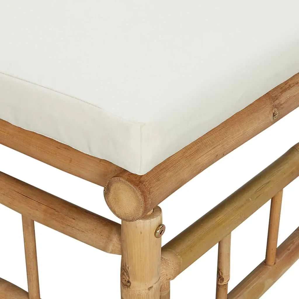 Outdoor Garden Footstool Ottoman Bamboo Frame White Cushion Seat Patio Furniture