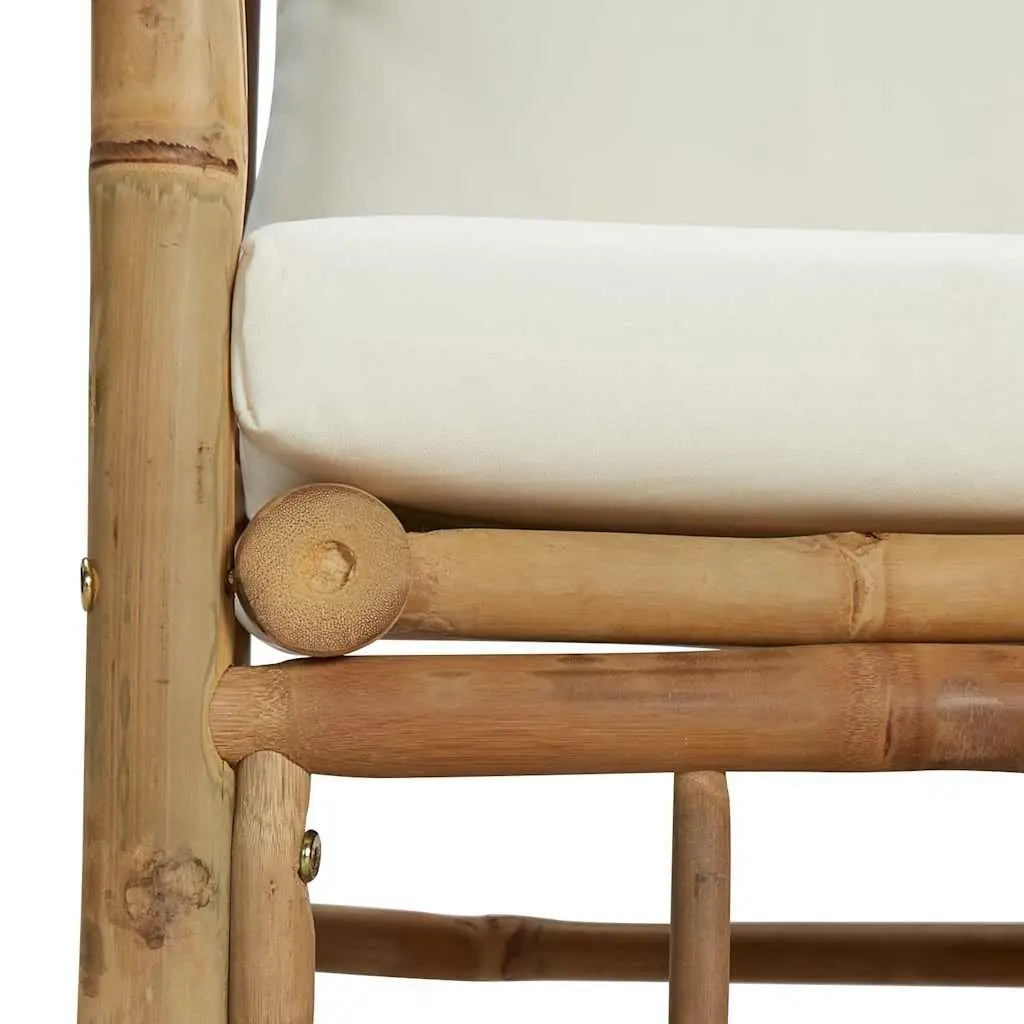 Outdoor Sectional Sofa Bamboo Garden Furniture Set with Cream White Cushions
