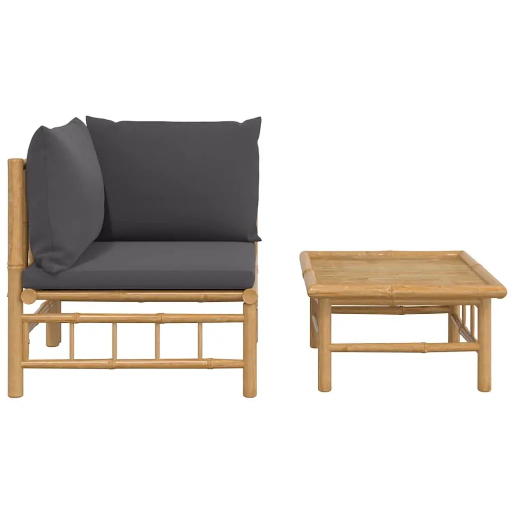 Outdoor Sofa Set Bamboo 2 Piece Garden Lounge with Grey Cushions