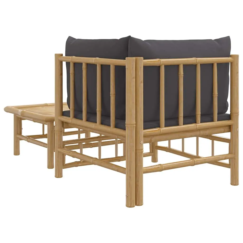 Outdoor Sofa Set Bamboo 2 Piece Garden Lounge with Grey Cushions