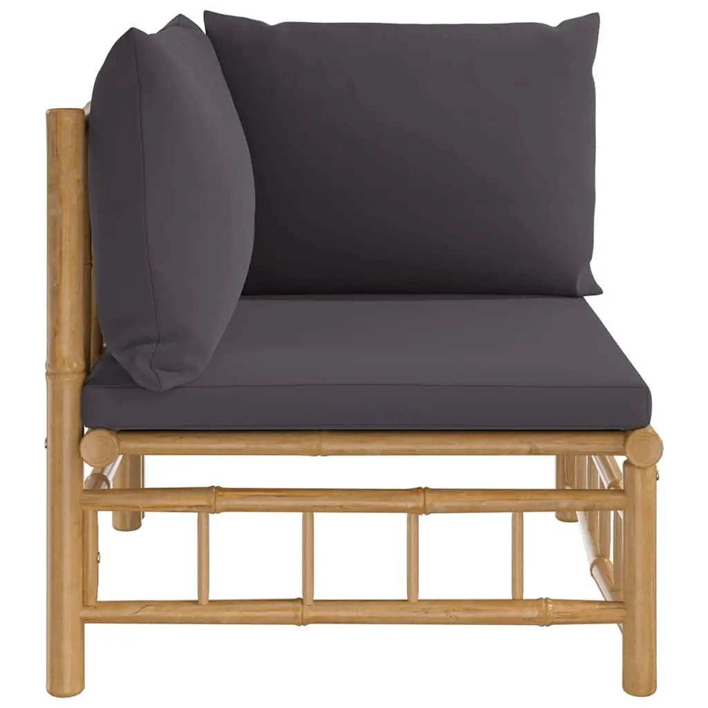 Outdoor Corner Sofa Bamboo Modular Sectional with Grey Cushions
