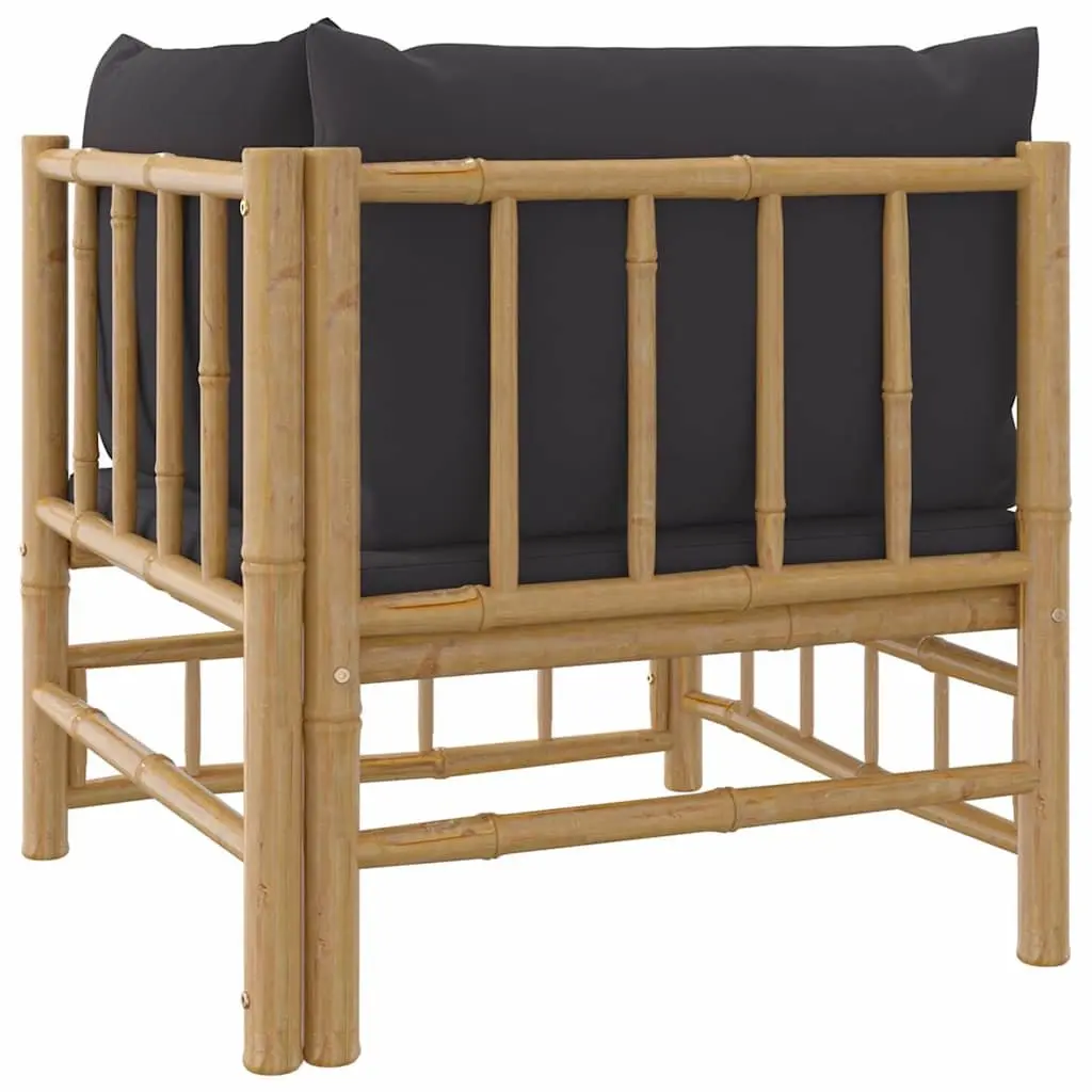 Outdoor Corner Sofa Bamboo Modular Sectional with Grey Cushions