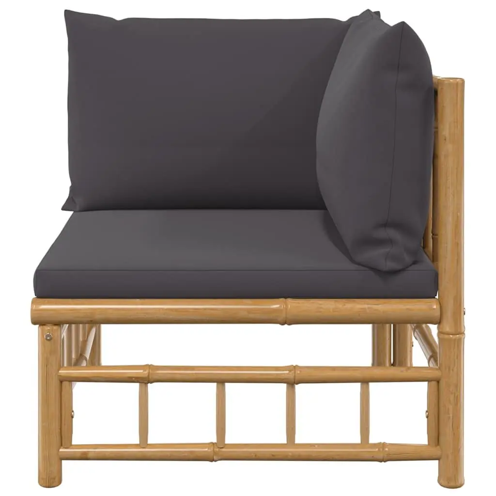 Outdoor Corner Sofa Bamboo Modular Sectional with Grey Cushions