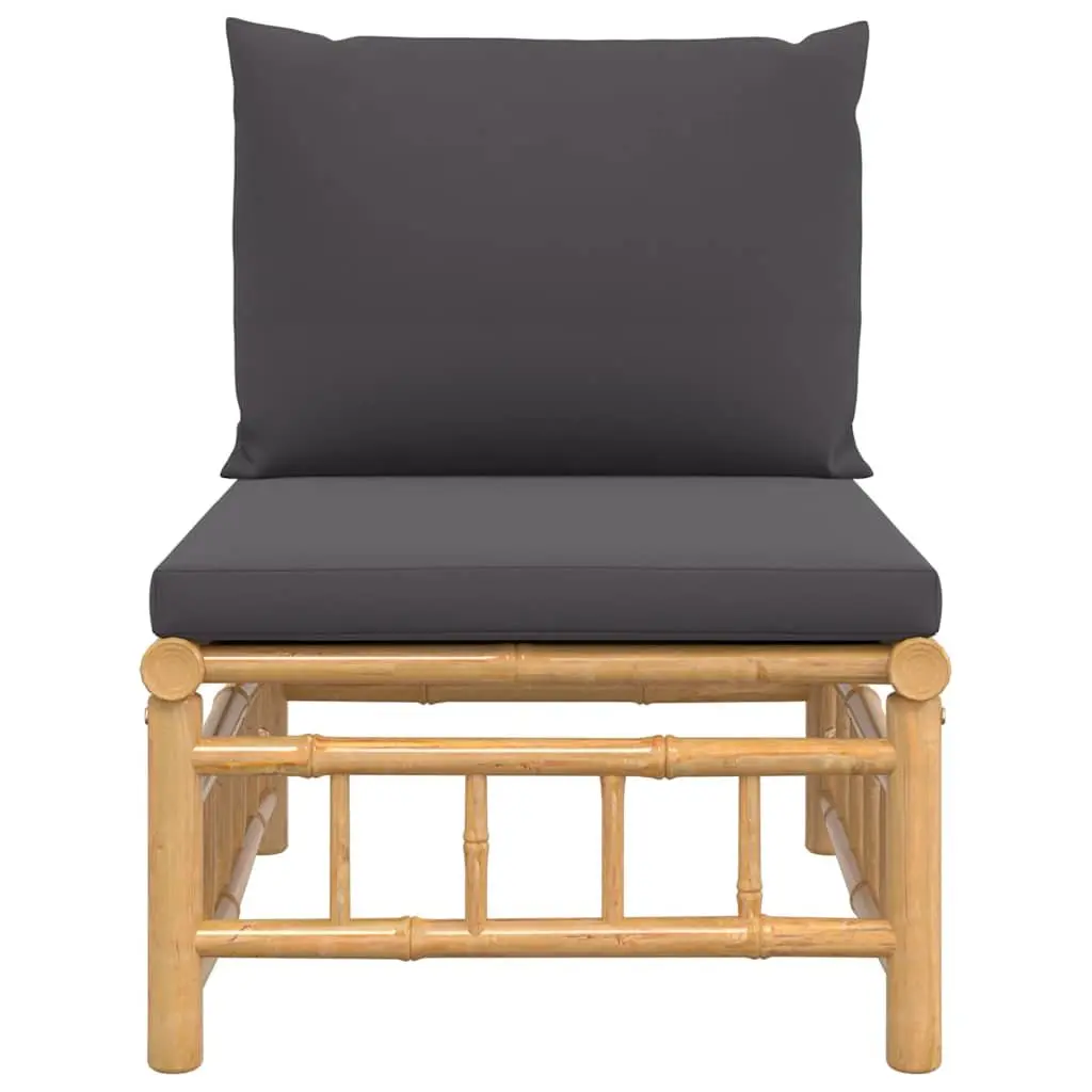 Outdoor Sectional Middle Sofa Bamboo Garden Furniture Grey Cushions Modular