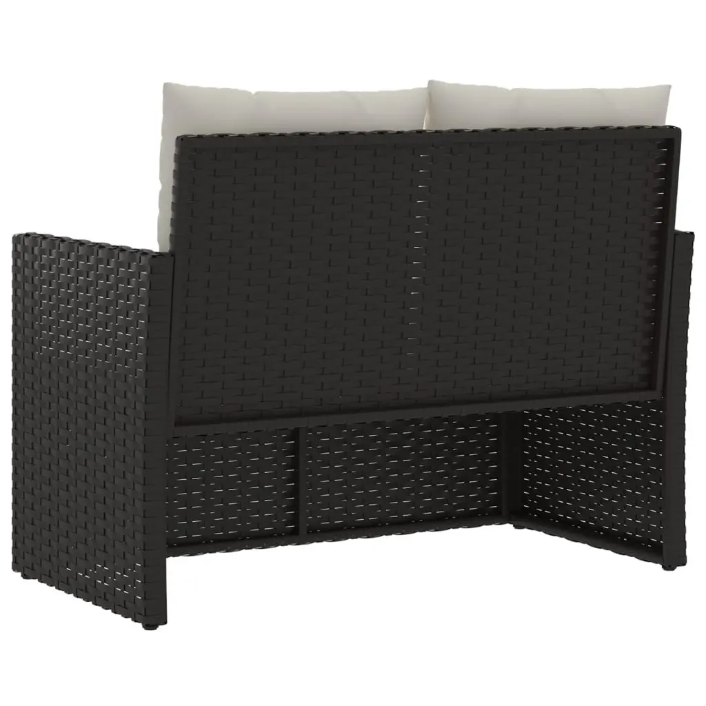 Outdoor Seating Bench Poly Rattan Black 105cm with Cushions
