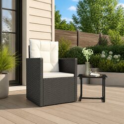 Practical Black Poly Rattan Armchair for Garden Use