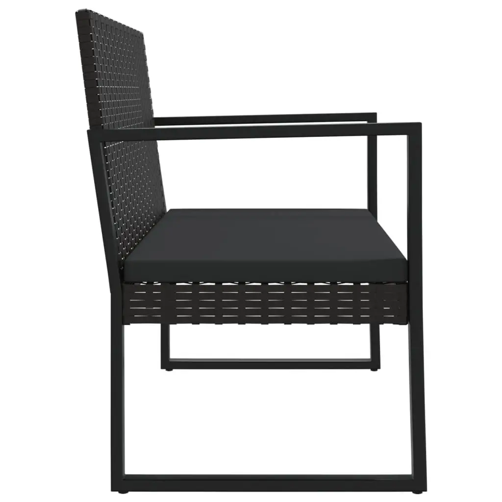 Outdoor Garden Bench Black 106cm Poly Rattan with Cushions Weather Resistant Seating