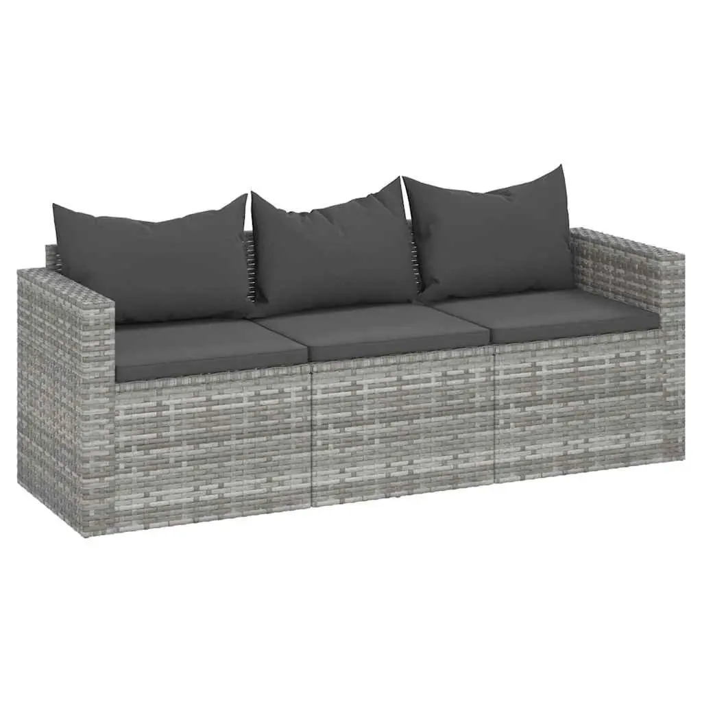 3-Seater Outdoor Garden Sofa Grey Poly Rattan with Cushions Patio Furniture