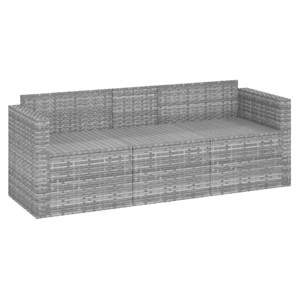 3-Seater Outdoor Garden Sofa Grey Poly Rattan with Cushions Patio Furniture