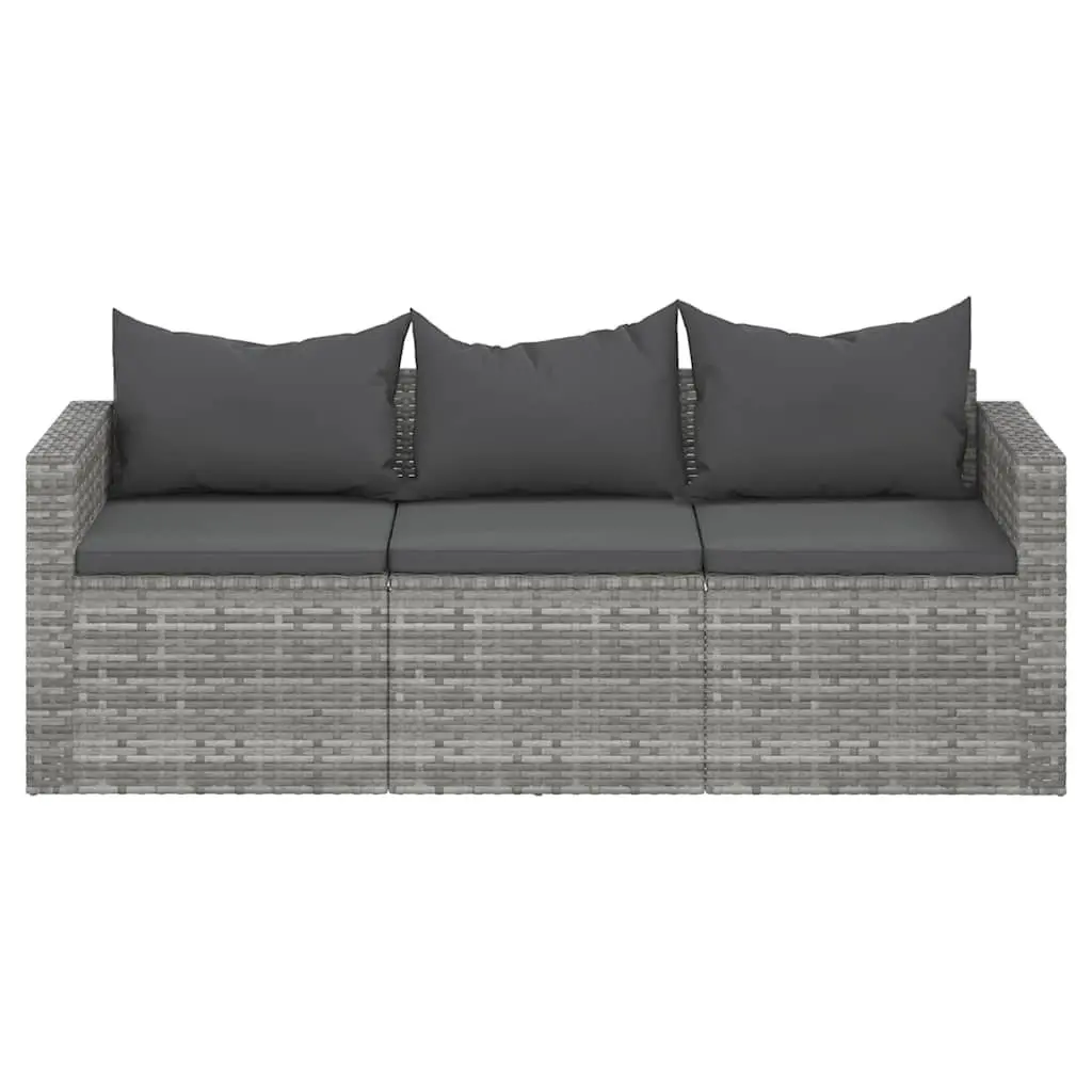 3-Seater Outdoor Garden Sofa Grey Poly Rattan with Cushions Patio Furniture