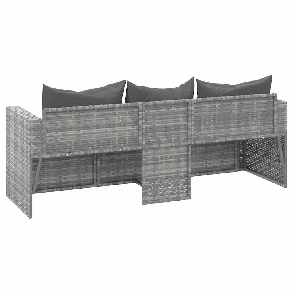 3-Seater Outdoor Garden Sofa Grey Poly Rattan with Cushions Patio Furniture