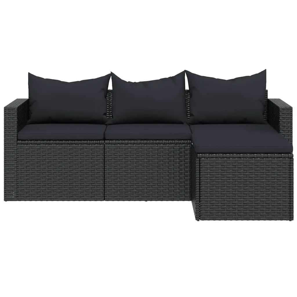 Outdoor Lounge Set Poly Rattan Modular Black