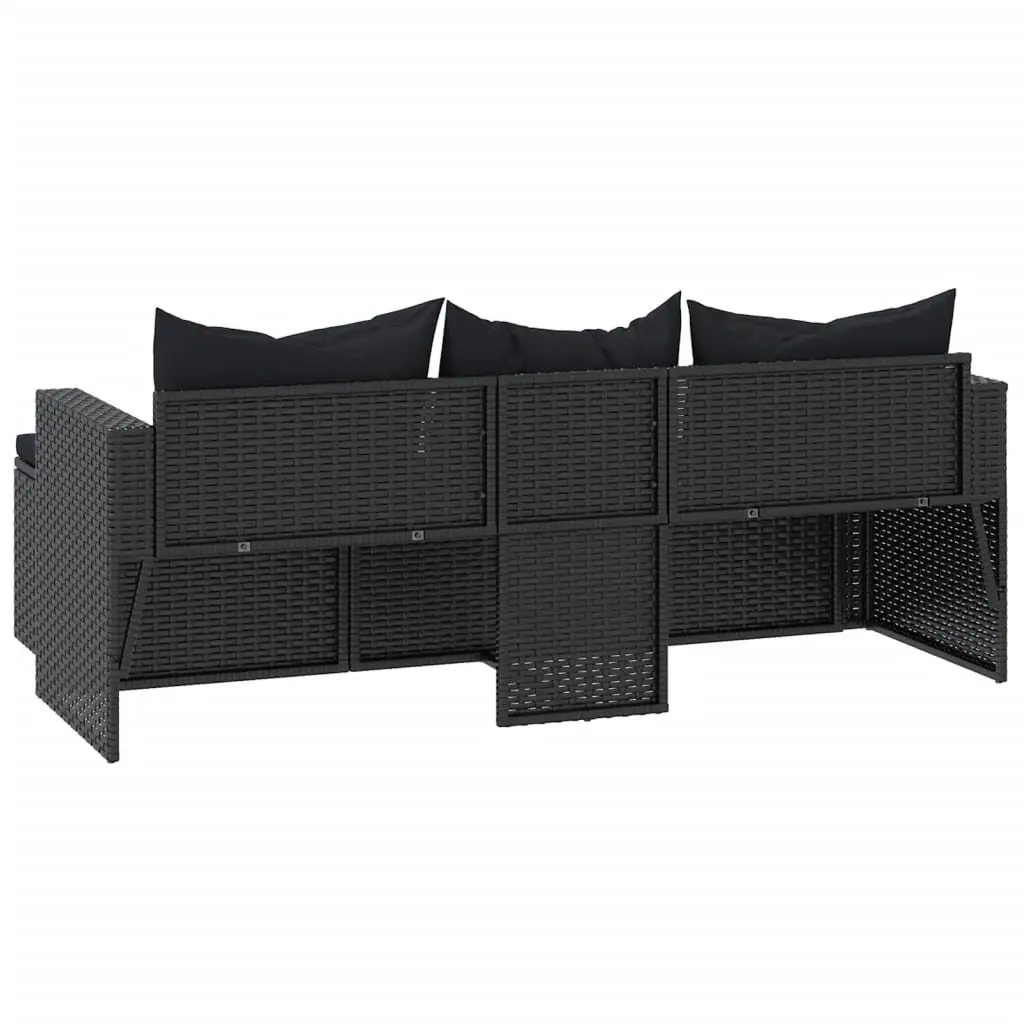 Outdoor Lounge Set Poly Rattan Modular Black