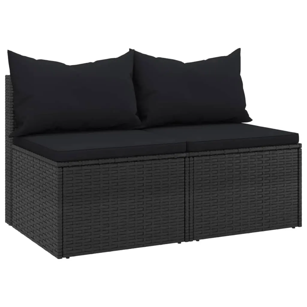 Outdoor Middle Sofas 2pcs Black Garden Seating Set Cushions Rattan Sectional