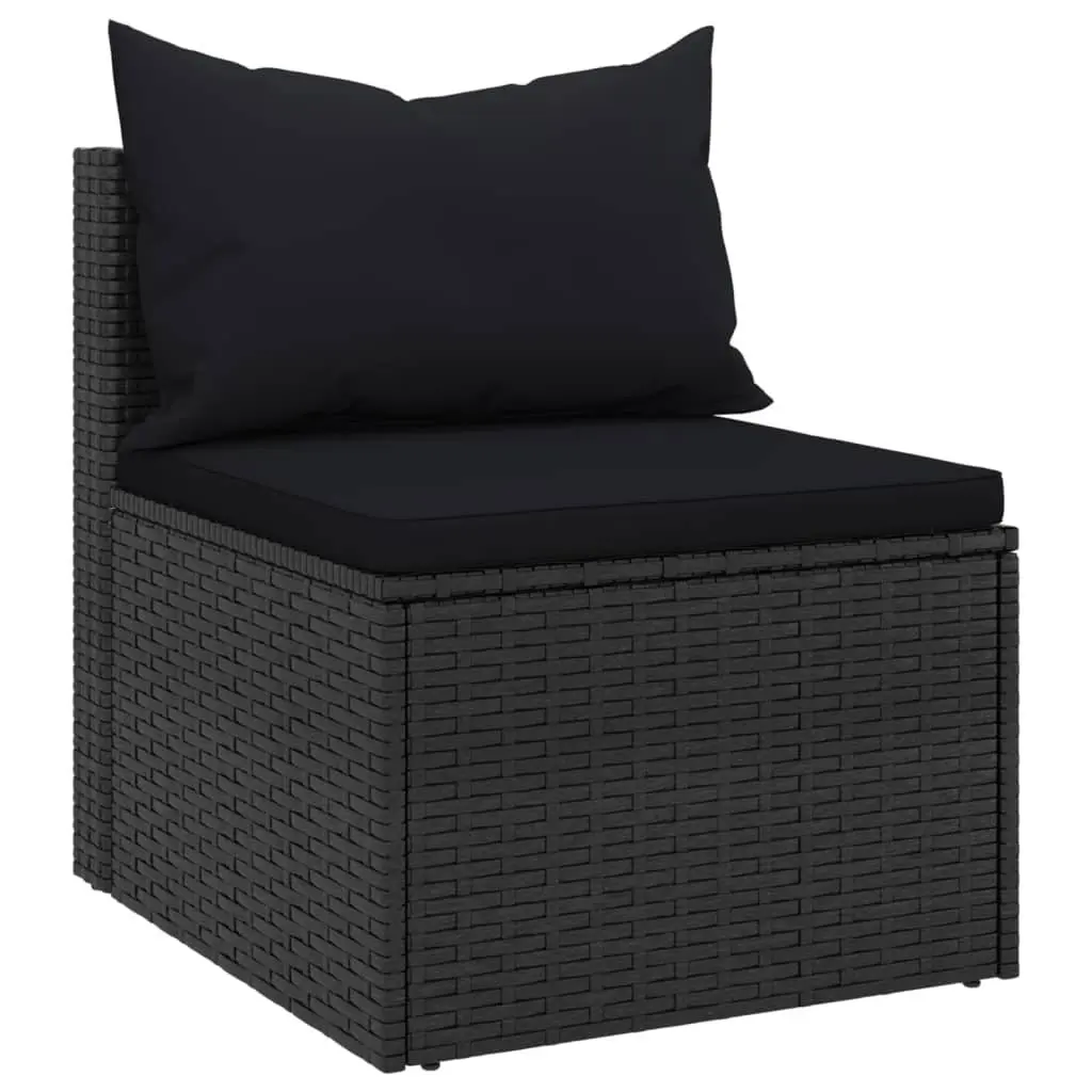 Outdoor Middle Sofas 2pcs Black Garden Seating Set Cushions Rattan Sectional