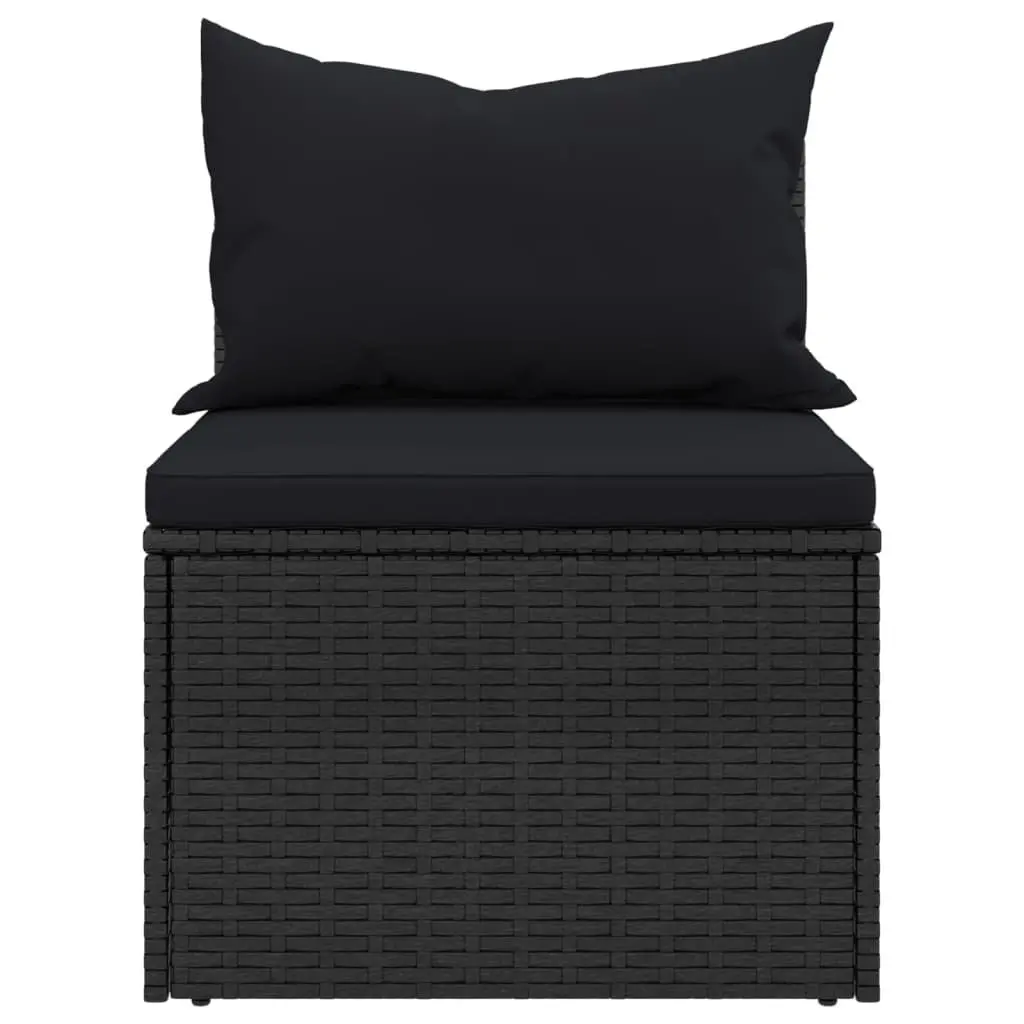 Outdoor Middle Sofas 2pcs Black Garden Seating Set Cushions Rattan Sectional