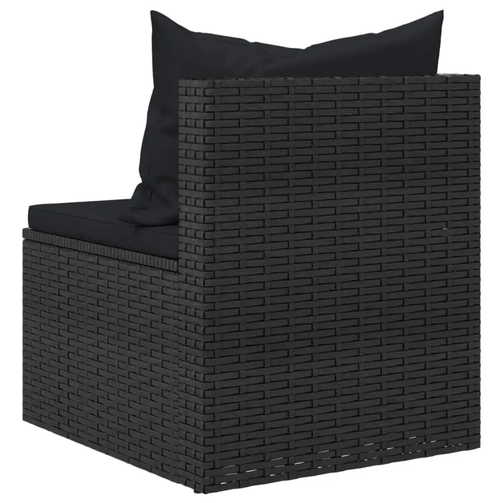Outdoor Middle Sofas 2pcs Black Garden Seating Set Cushions Rattan Sectional