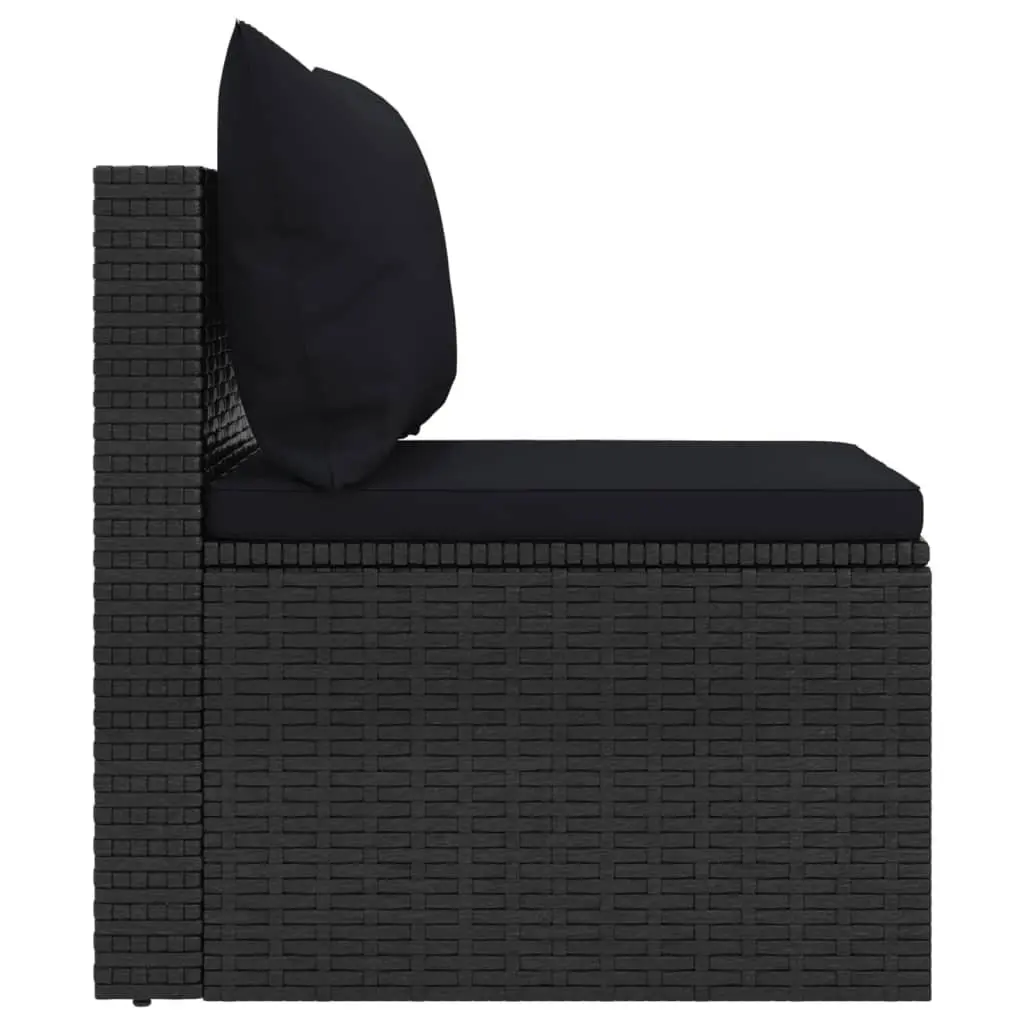 Outdoor Middle Sofas 2pcs Black Garden Seating Set Cushions Rattan Sectional