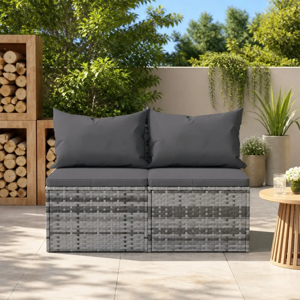 Outdoor Garden Middle Sofas Set Poly Rattan 2 Piece Grey