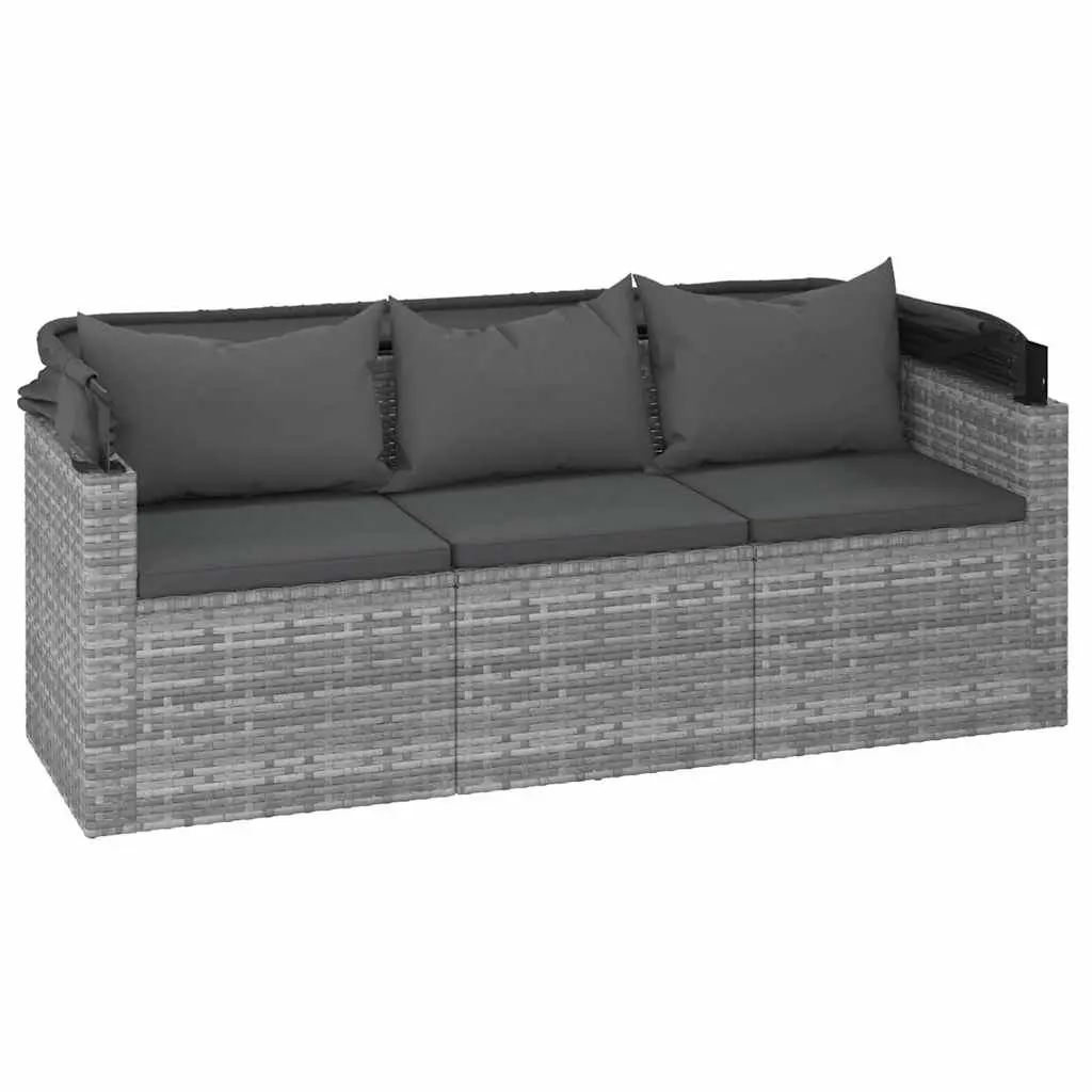 3-Seater Garden Sofa with Adjustable Roof and Footstool Grey