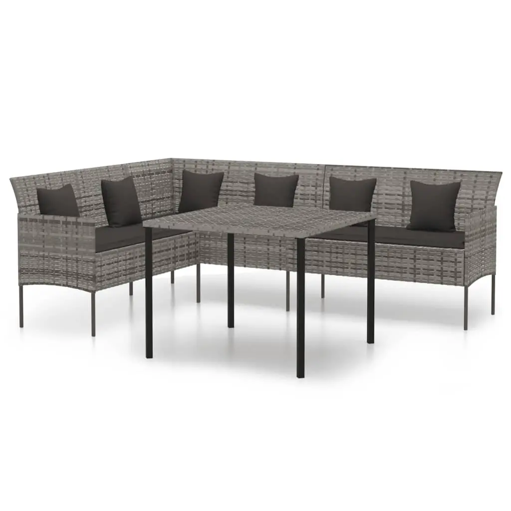 Garden Dining Set PE Rattan Steel Frame 2 Piece Outdoor Furniture Grey with Cushions