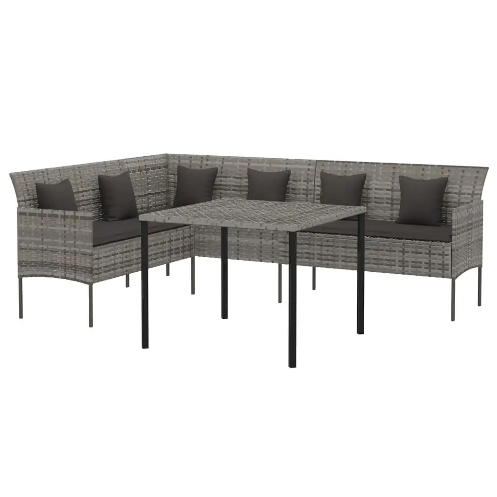Garden Dining Set PE Rattan Steel Frame 2 Piece Outdoor Furniture Grey with Cushions