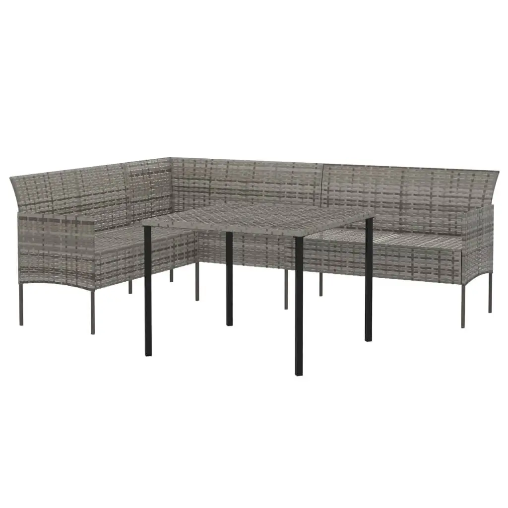 Garden Dining Set PE Rattan Steel Frame 2 Piece Outdoor Furniture Grey with Cushions