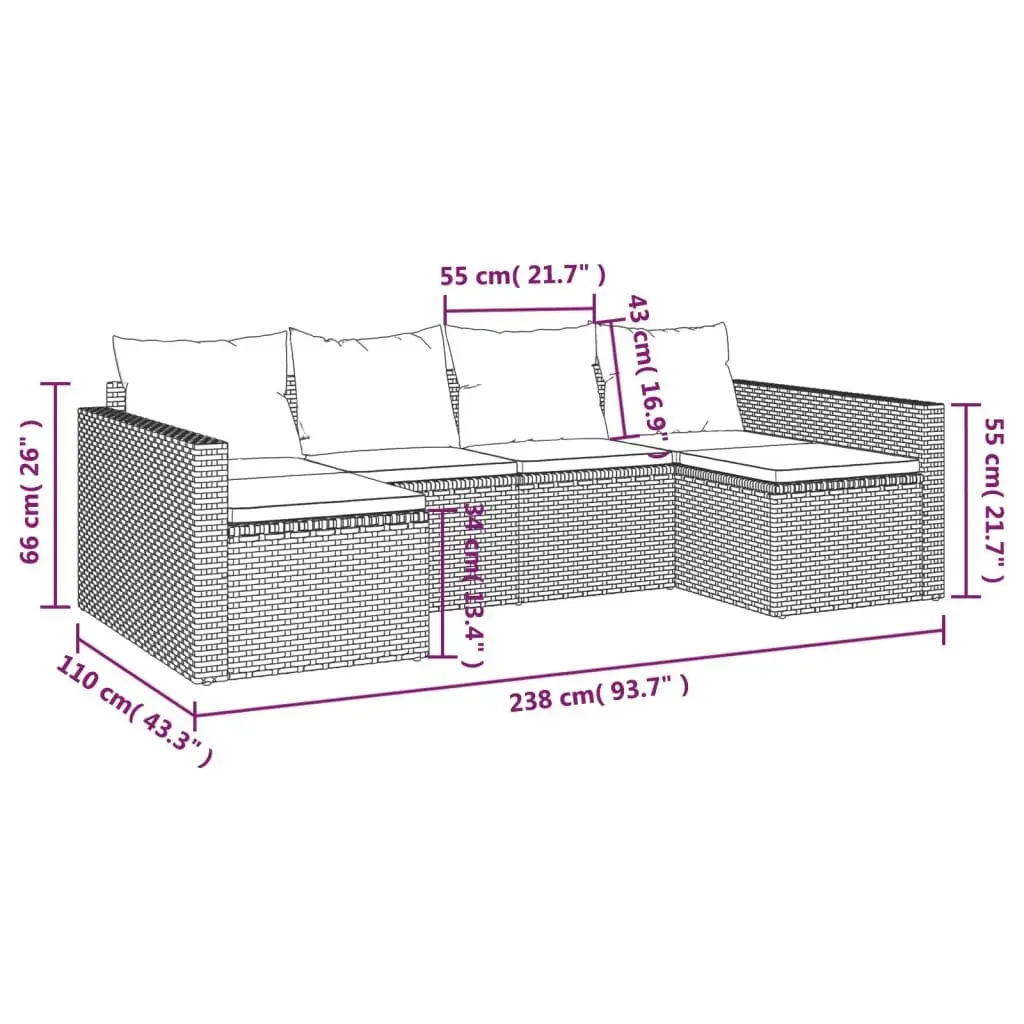 Garden Lounge Set 2 Piece Poly Rattan Outdoor Furniture Brown with Cushions