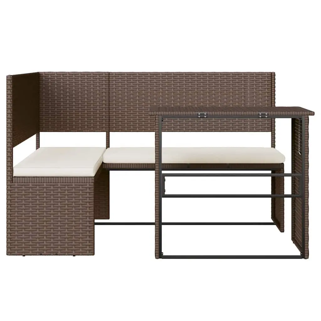 L-Shaped Garden Sofa Set with Table Brown Poly Rattan Outdoor Patio Furniture