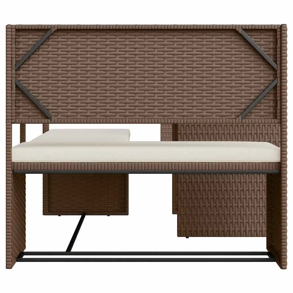 L-Shaped Garden Sofa Set with Table Brown Poly Rattan Outdoor Patio Furniture