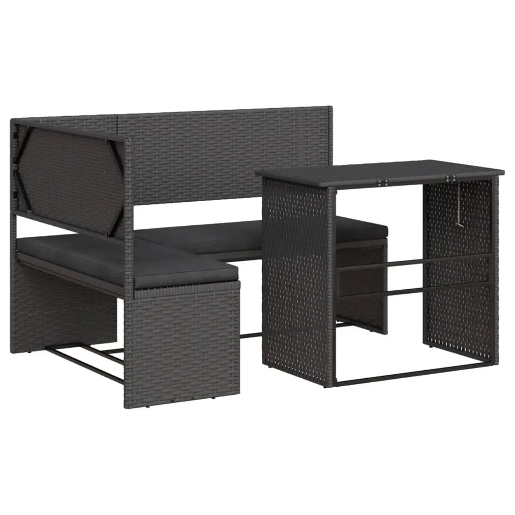 L-Shaped Garden Sofa Set with Table Black Poly Rattan Outdoor Patio Furniture