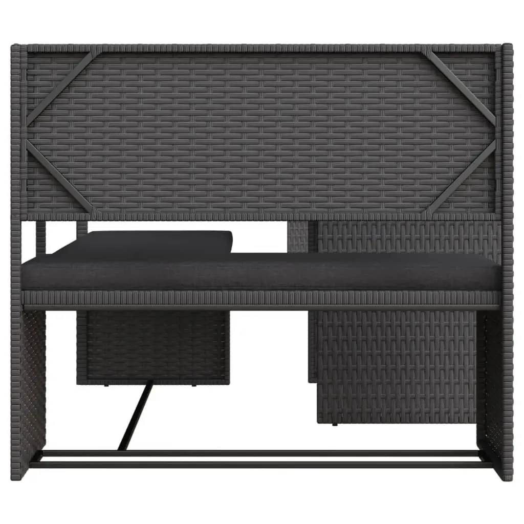 L-Shaped Garden Sofa Set with Table Black Poly Rattan Outdoor Patio Furniture
