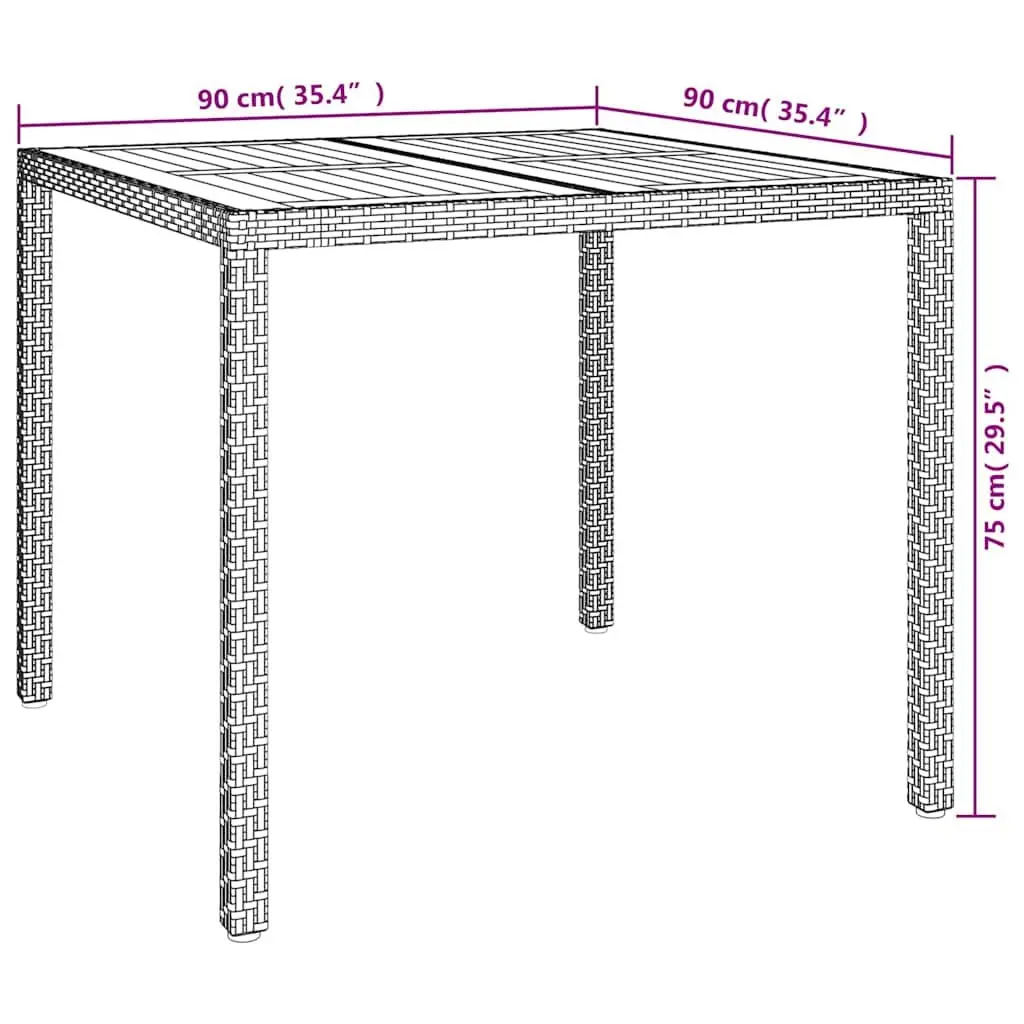 Garden Table Grey 90 x 90 x 75 cm Poly Rattan Outdoor Dining Furniture