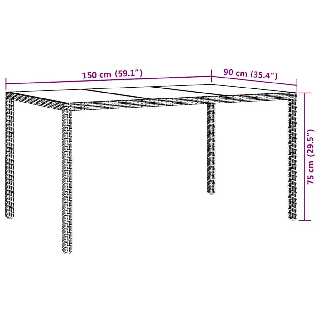 Garden Dining Table Poly Rattan Brown 150x90x75cm Outdoor Furniture