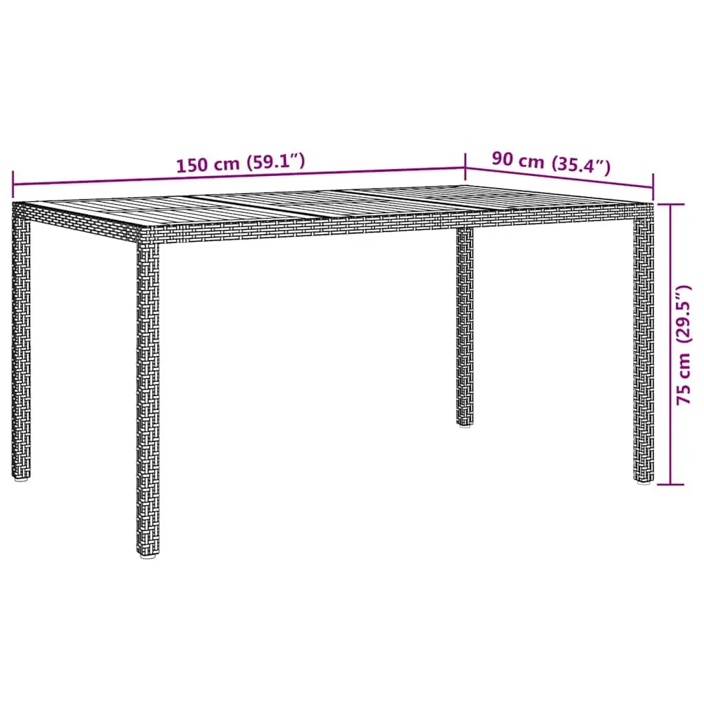 Black Garden Dining Table 150x90x75cm
