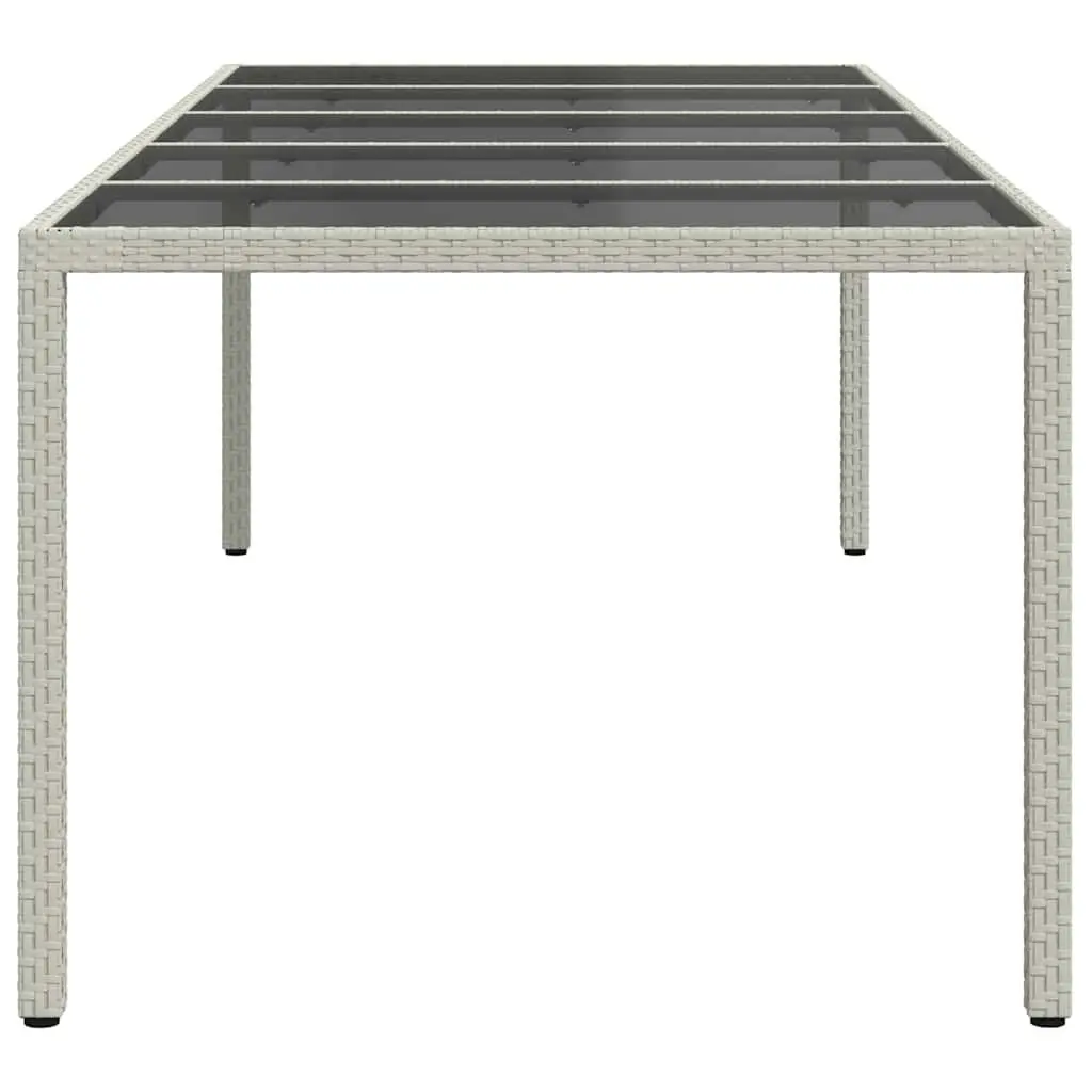 Outdoor Patio Dining Table White 250x100x75cm Tempered Glass Poly Rattan Construction