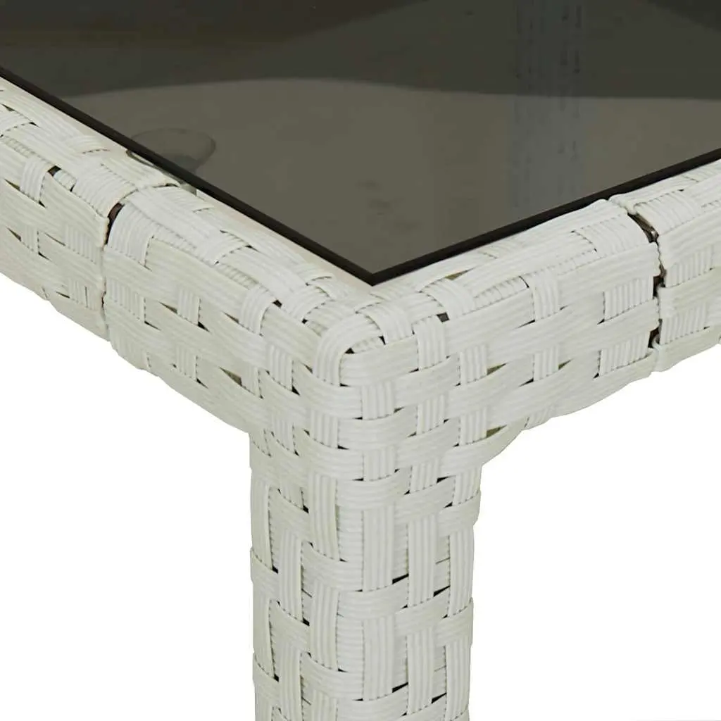 Outdoor Patio Dining Table White 250x100x75cm Tempered Glass Poly Rattan Construction