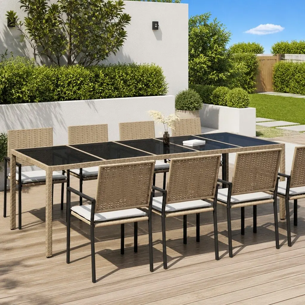 Garden Dining Table Poly Rattan Steel Frame 250x100x75cm Beige