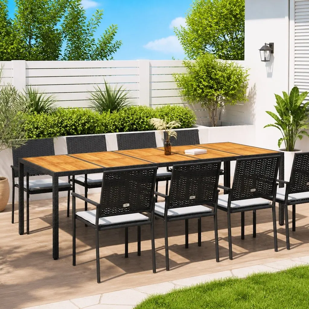 Outdoor Dining Table Black Poly Rattan 250x100x75cm Steel Frame Garden Furniture