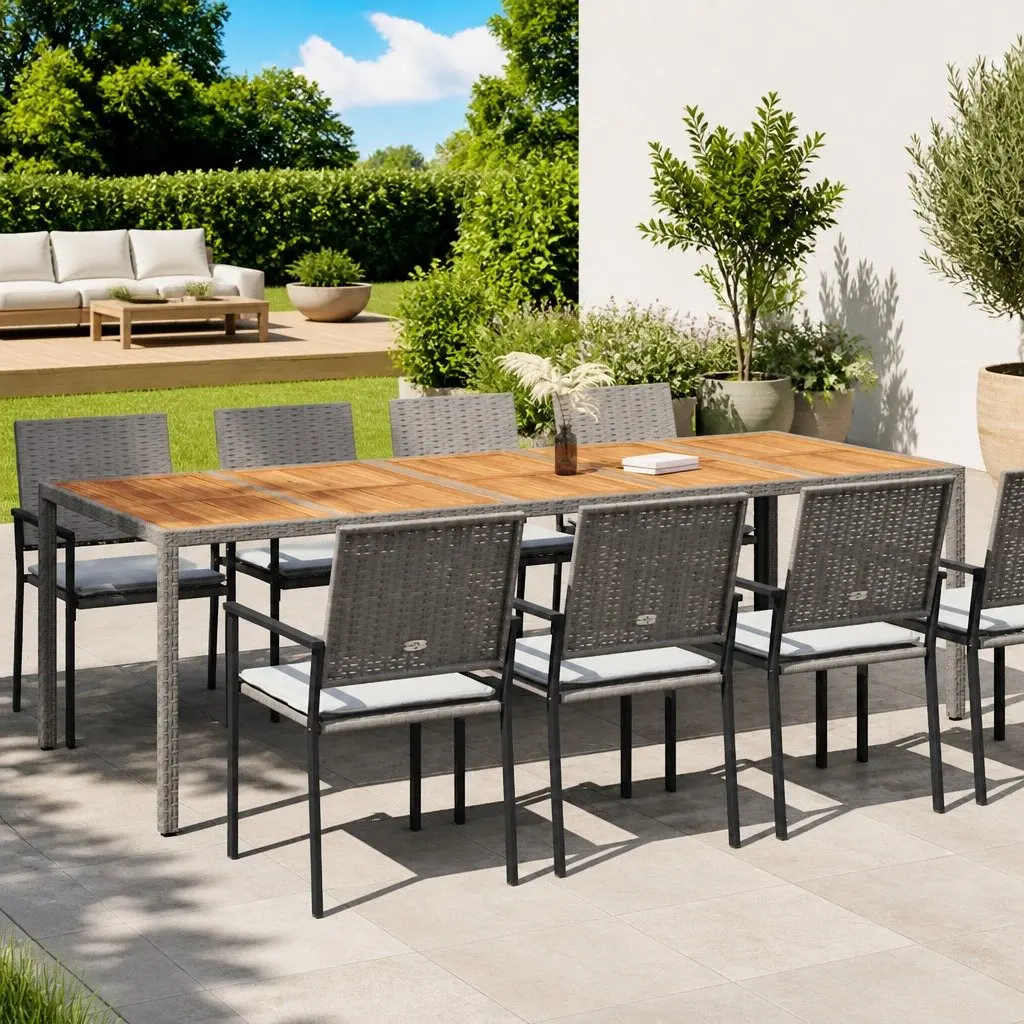 Garden Dining Table Poly Rattan 250x100x75cm Grey Outdoor Furniture Patio