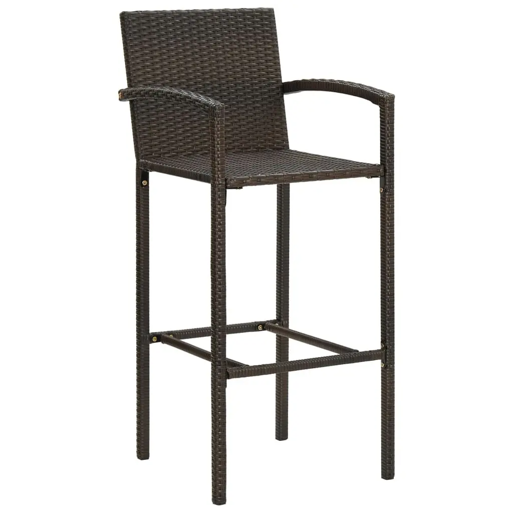 Bar Stools 4 Piece Brown PE Rattan and Steel Weather Resistant Indoor Outdoor Kitchen Seating with Armrests and Footrest